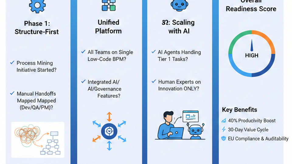 Low-code BPM platform enabling hyperautomation, Process Mining and Agentic AI for European enterprises