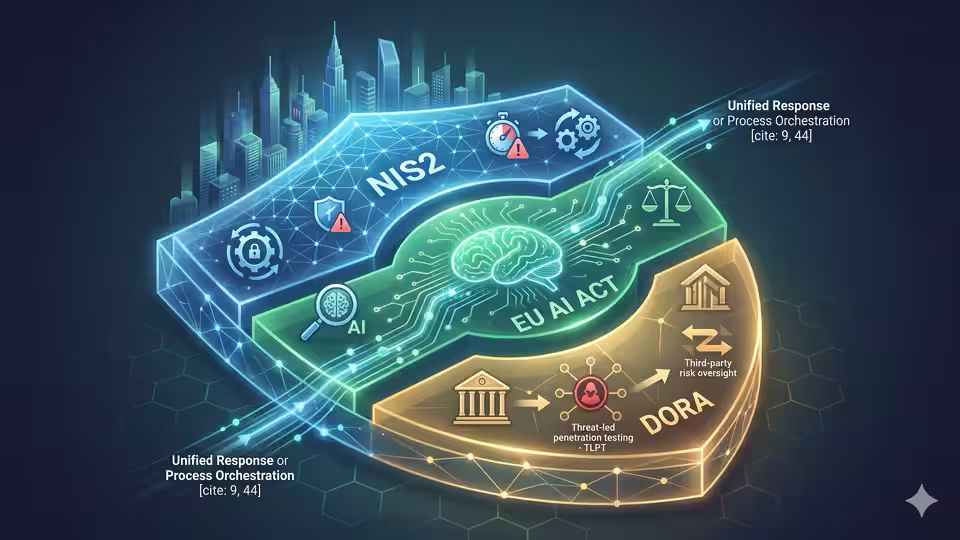 NIS2 AI Act DORA compliance stack three EU regulations converging on unified control