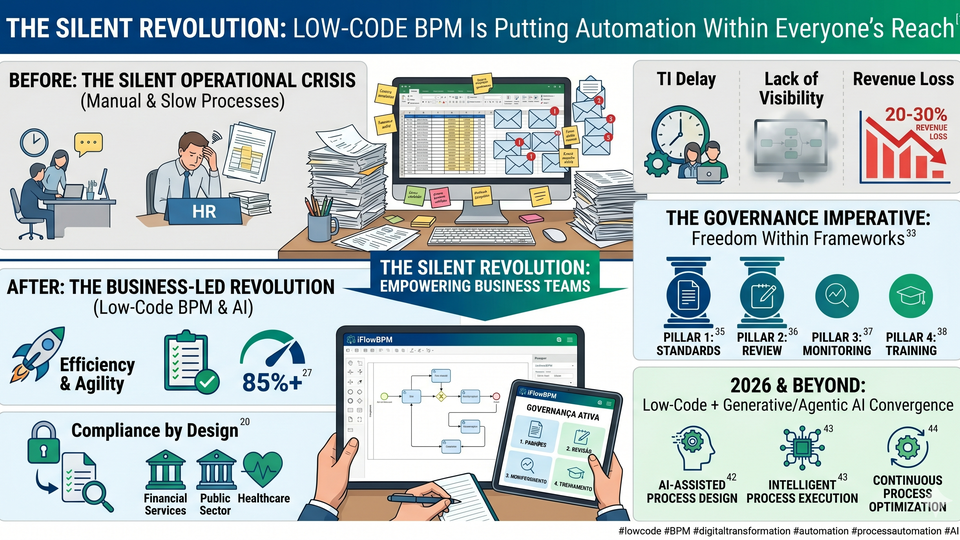 Uniksystem iFlowBPM platform enabling low-code BPM democratisation with visual process design AI-assisted automation and enterprise governance